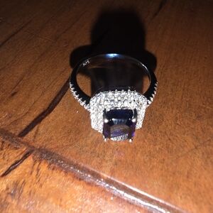 Sterling Silver 925 Ring Blue Stone Rhinestones & Faux Gemstones Size 7